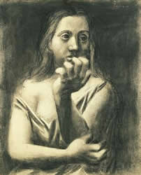Bust of a Woman - drawing, Picasso Anxiety eats up the pleasure in living.